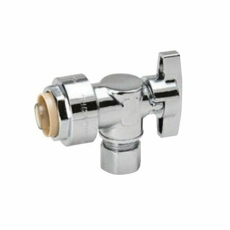 MUELLER IND. PROLINE Angle Stop Valve, 1/2x3/8in Connection, Push-FitxCompression, Quarter-Turn Actuator 1190-932HC